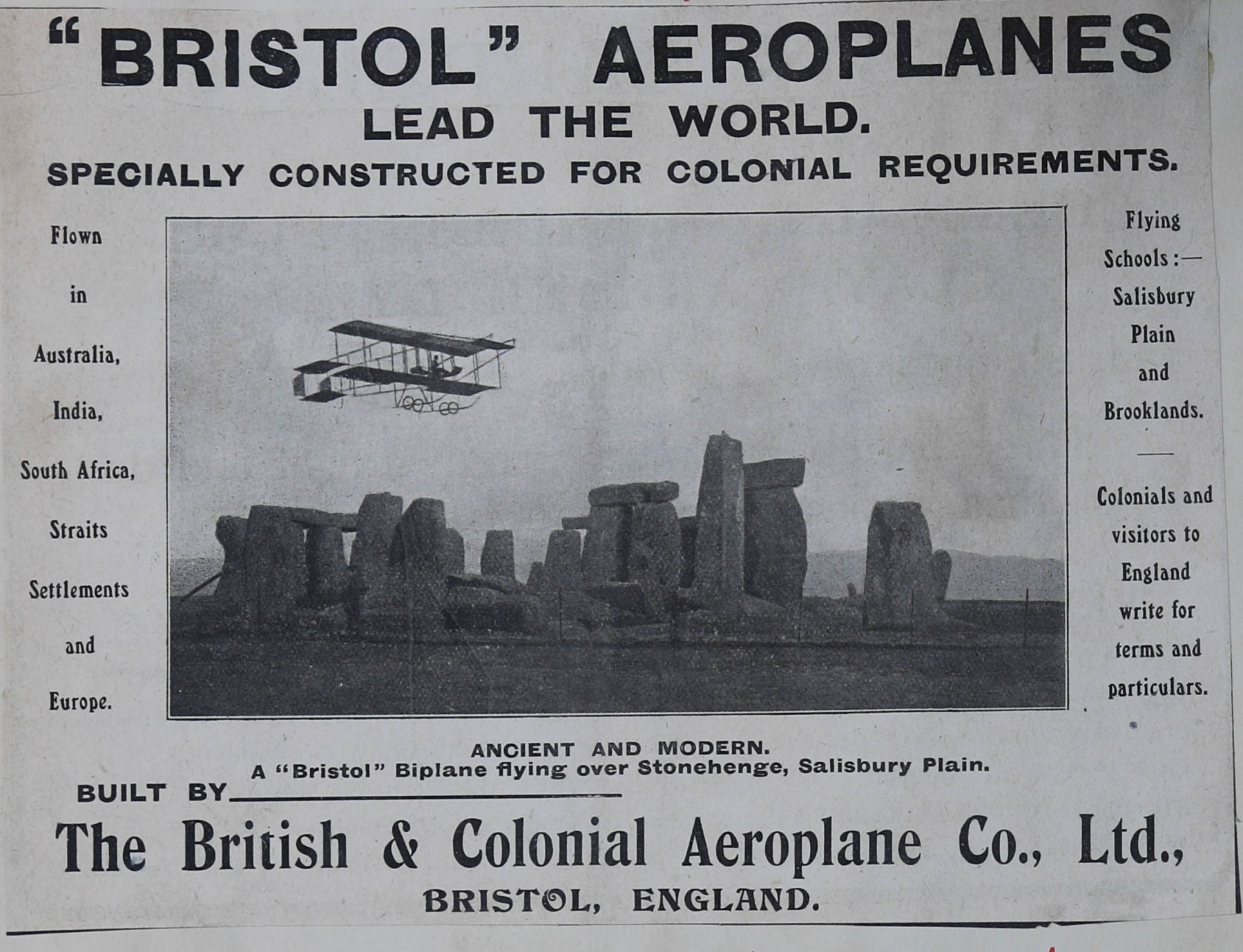 Bristol Flying School Advertisement, 1911 (credit: BAE Systems)
